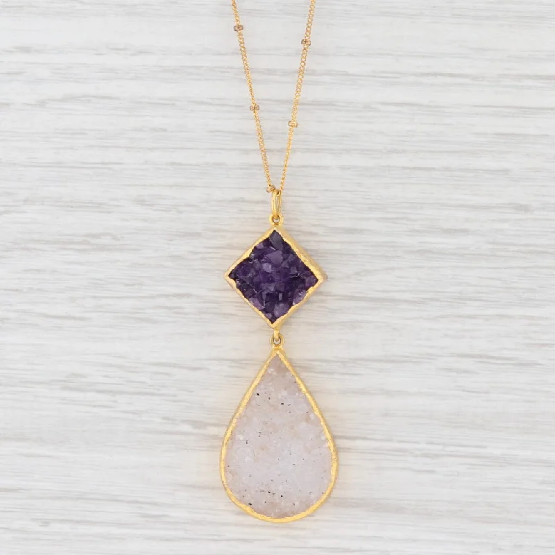 Unique Crystal Necklaces For Bold Fashion-New Nina Nguyen Druzy Quartz Amethyst Pendant Necklace Sterling Gold Vermeil