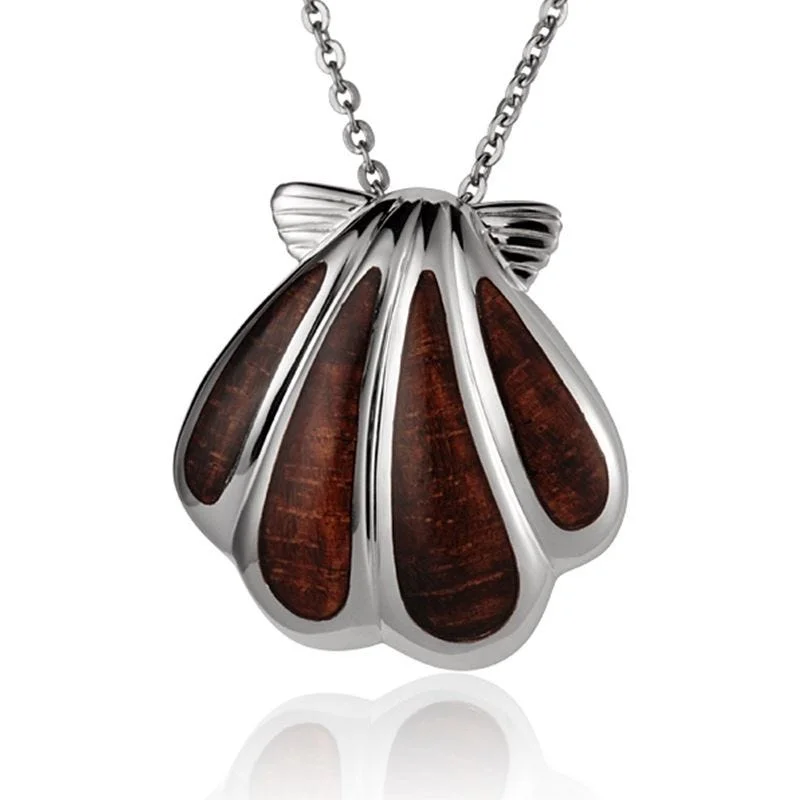 Beautiful Rose Gold Necklaces For Elegant Wear-Sterling Silver Koa Wood Multi-Inlay Sunrise Seashell Pendant18" Necklace