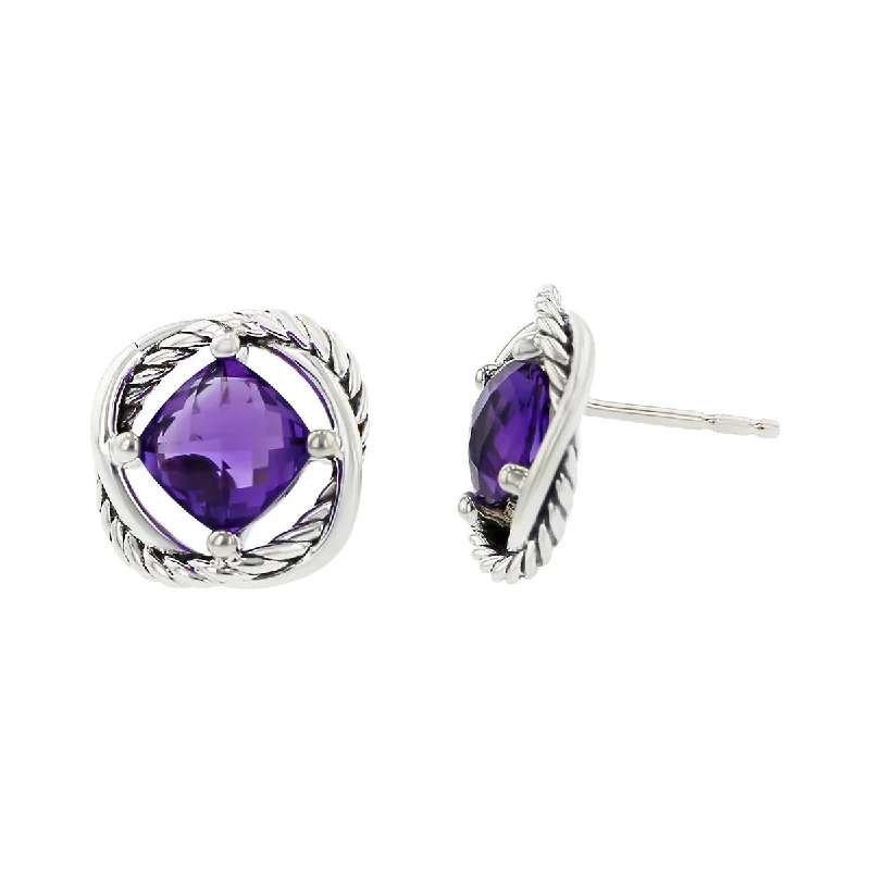 Stunning Crystal Drop Earrings For Weddings-David Yurman Sterling Silver Purple Amethyst Infinity Stud Earrings