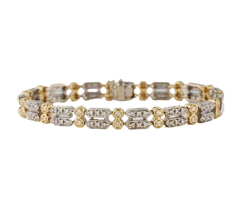 Bracelets For Anniversary Gifts-1.50ctw Diamond Two Tone Double Row Link Bracelet in 14K