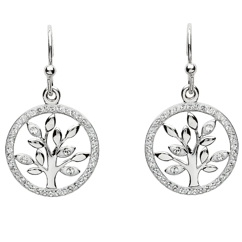 Beautiful Gold Stud Earrings For Brides-Sterling Silver Tree of Life Swarovski Crystal Earrings ST54