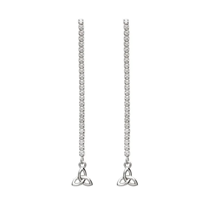 Luxury Drop Earrings For Wedding Day-Sterling Silver CZ Long Drop Trinity Knot Earrings SE2243