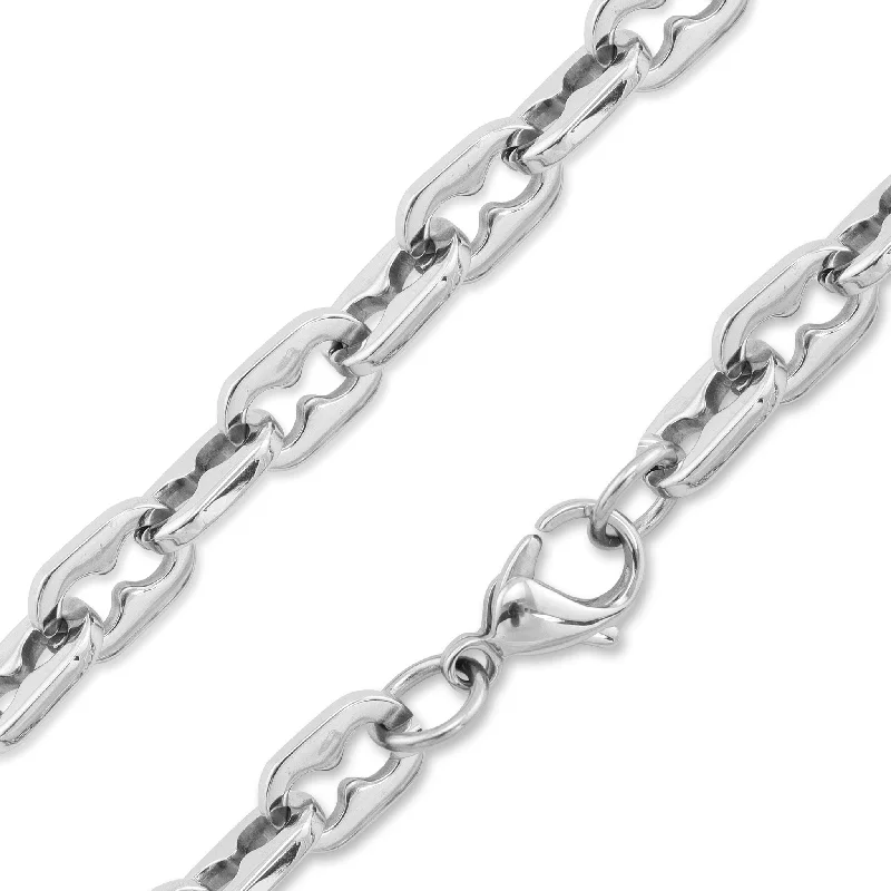 Beautiful Pearl Necklaces For Wedding Jewelry-Stainless Steel Grooved Chain Link Necklace / CHN2468