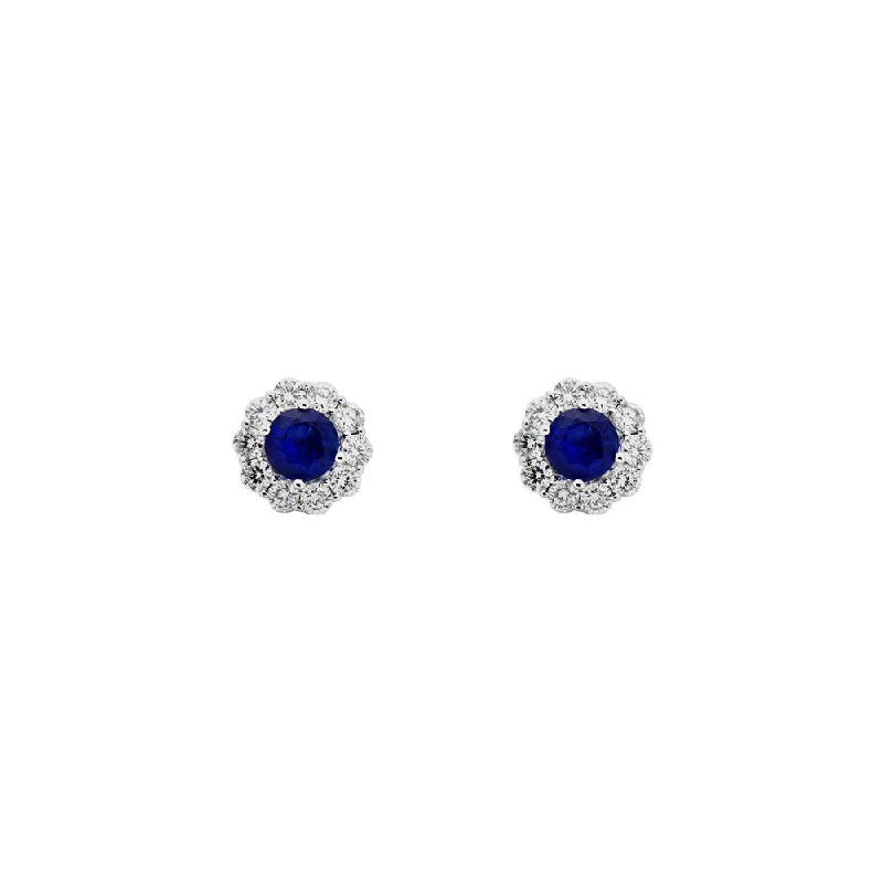 Beautiful Silver Earrings For Casual Wear-18 Karat White Gold Stud Earrings with Sapphire and Diamonds