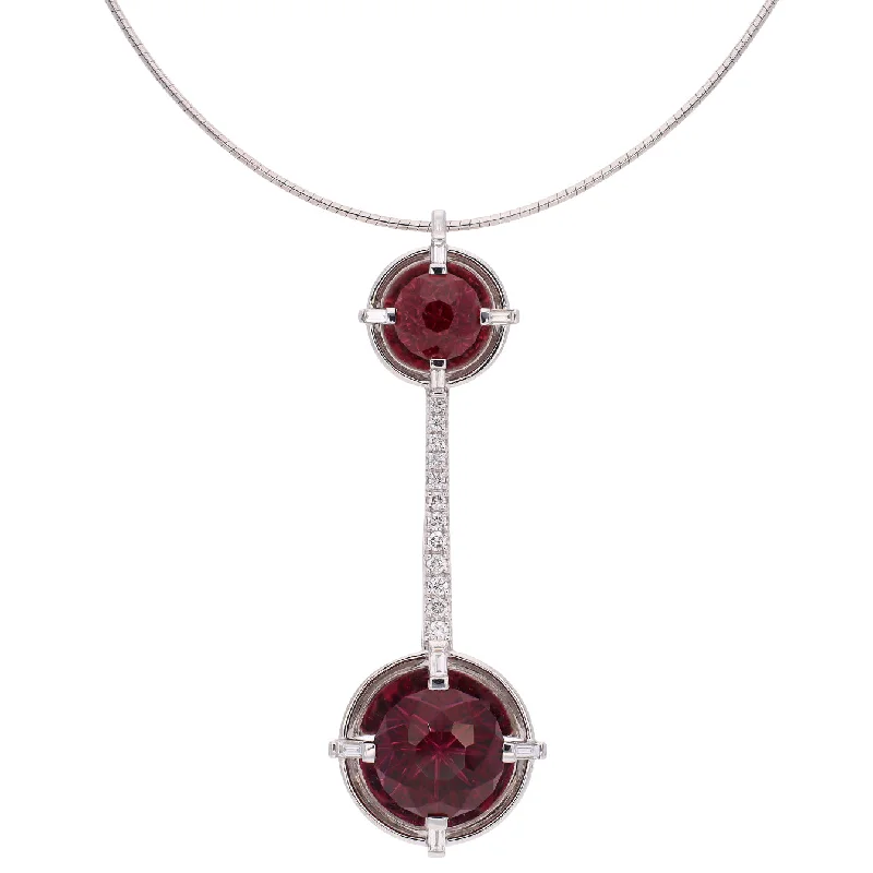 Colorful Crystal Necklaces For Chic Fashion-14K White Gold John Dyer Rhodolite Garnet and Diamond Custom Design Pendant Necklace