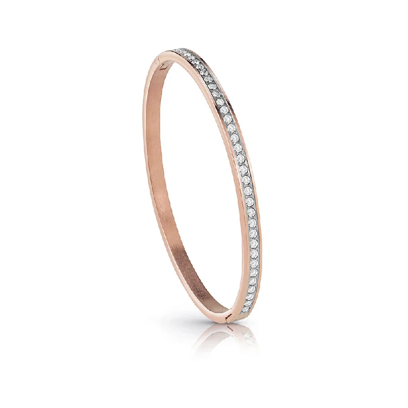 Bangles With Sparkling Details-GUESS Rose Plated Crystal Pave Bangle