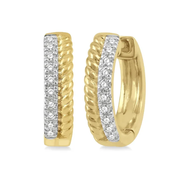 Modern Earrings For Everyday Fashion-1/10 ctw Rope Bead & Round Cut Diamond Huggie Earrings in 10K Yellow Gold