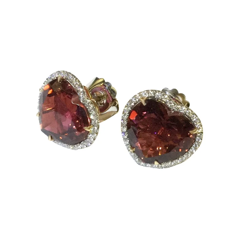 Classic Stud Earrings For Timeless Style-Heart Shape Tourmaline and Diamond Earrings