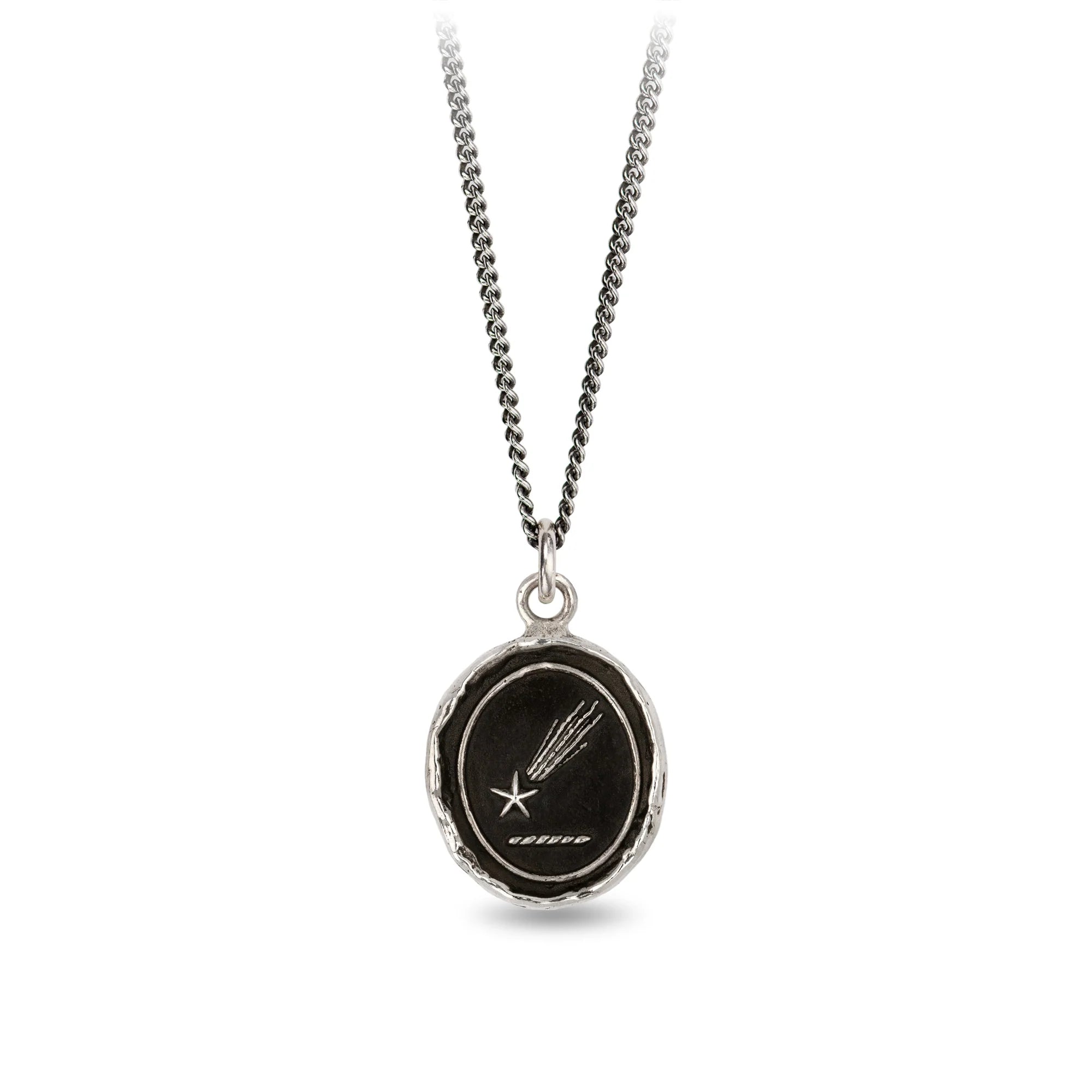 Bold Silver Pendant Necklaces For Trendy Looks-Pyrrha Sterling Silver "Shooting Star" Talisman Pendant 18" Fine Curb Chain Necklace