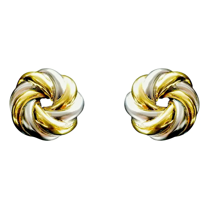 Unique Stone Earrings For Bold Looks-18 kt Yellow and White Gold Round Wavy Earrings