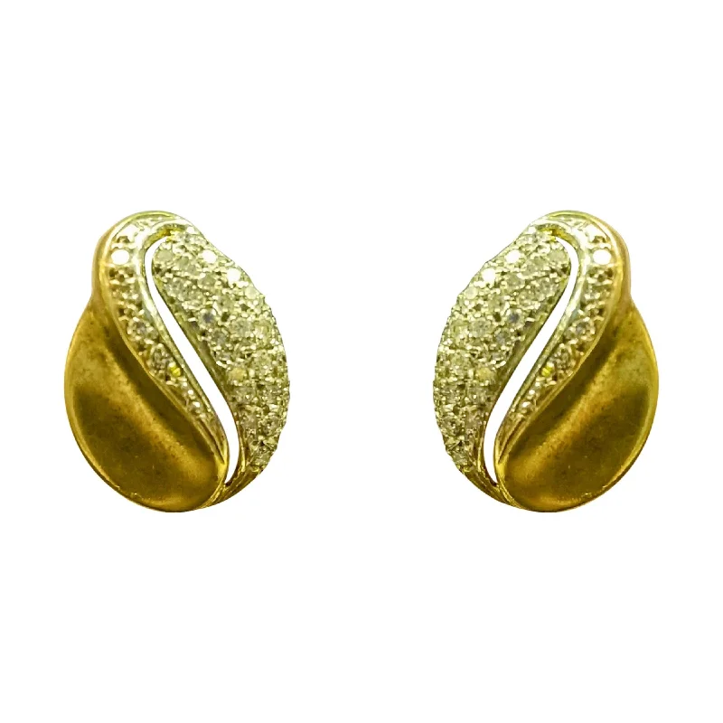 Statement Earrings For Special Events-18 kt Yellow Gold and Diamonds Leafy Earrings