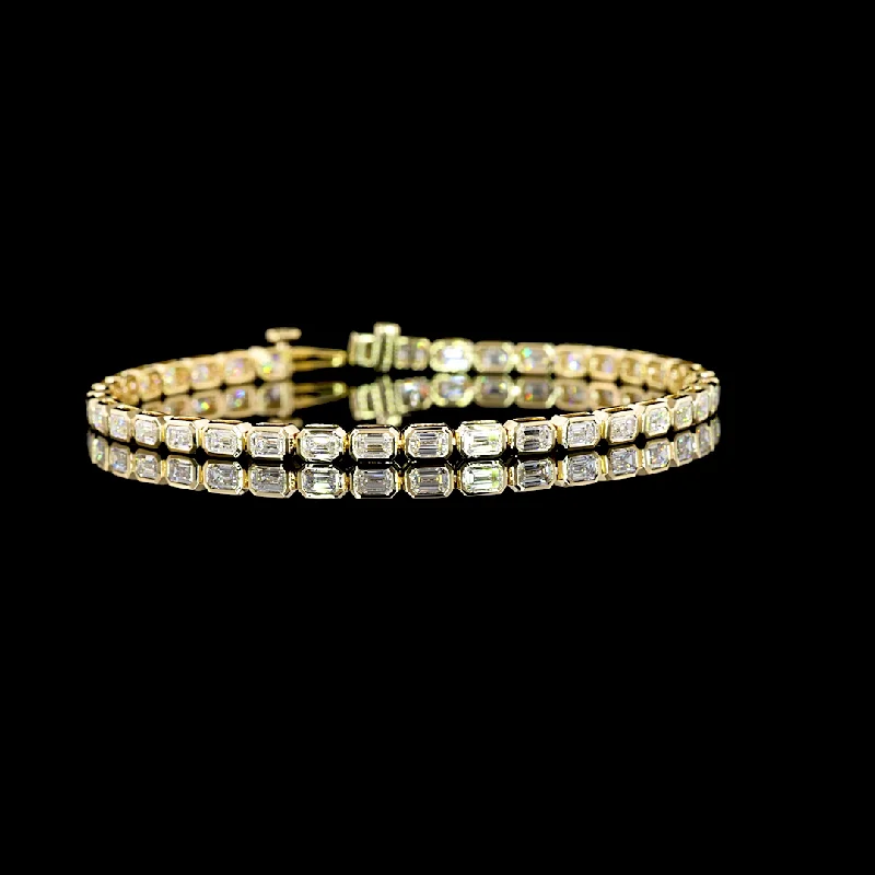 Bracelets For Religious Occasions-14K Yellow Gold Lab Grown Diamond Emerald Tennis Bracelet BC928