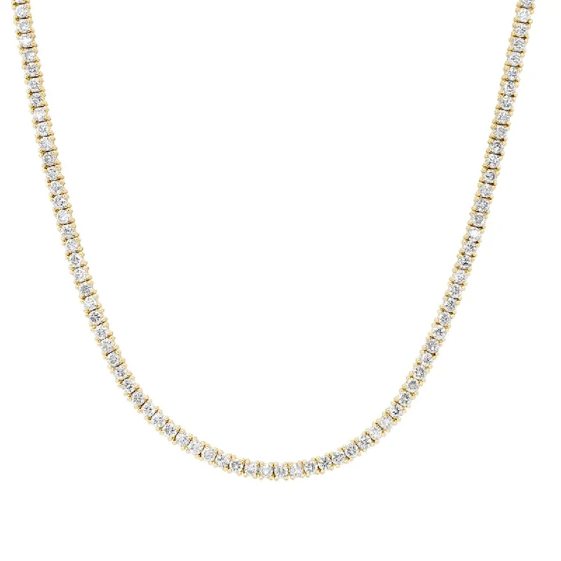 Layered Gemstone Necklaces For Boho Look-YELLOW GOLD TENNIS NECKLACE WITH 215 DIAMONDS, 6.50 CT TW