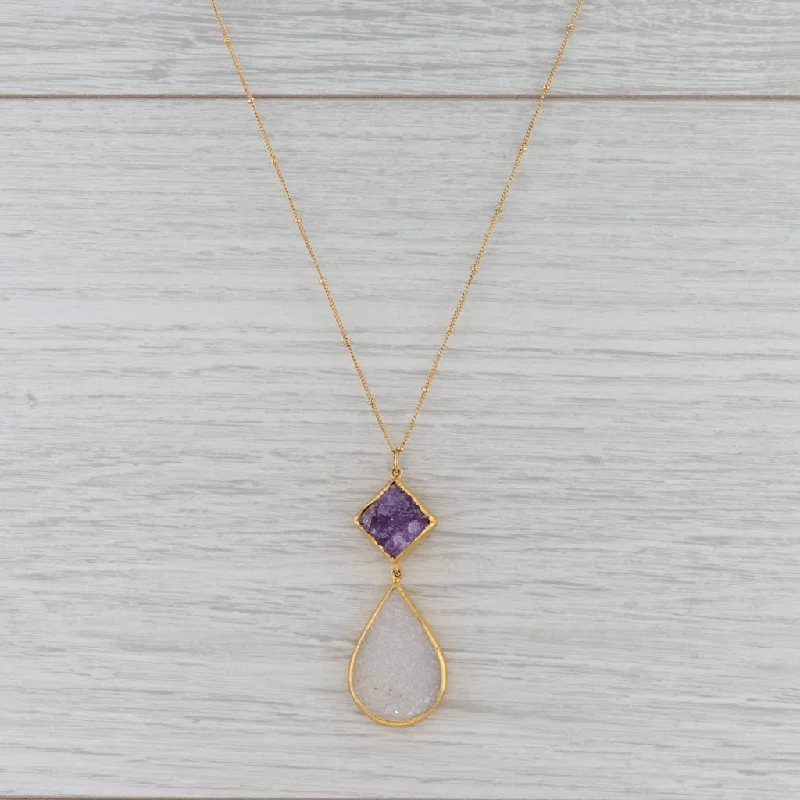 Dainty Gold Necklaces For Subtle Style-New Nina Nguyen Druzy Quartz Amethyst Pendant Necklace Sterling Gold Vermeil