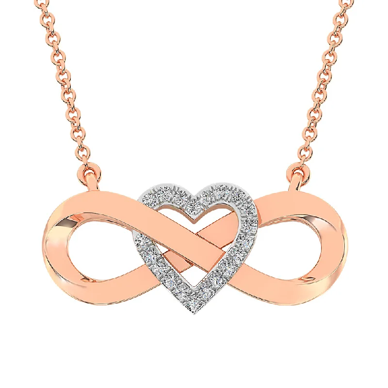 Long Chain Necklaces For Trendy Style-14K Rose Gold 1/4 Ct.Tw. Diamond Infinity with Heart Necklace