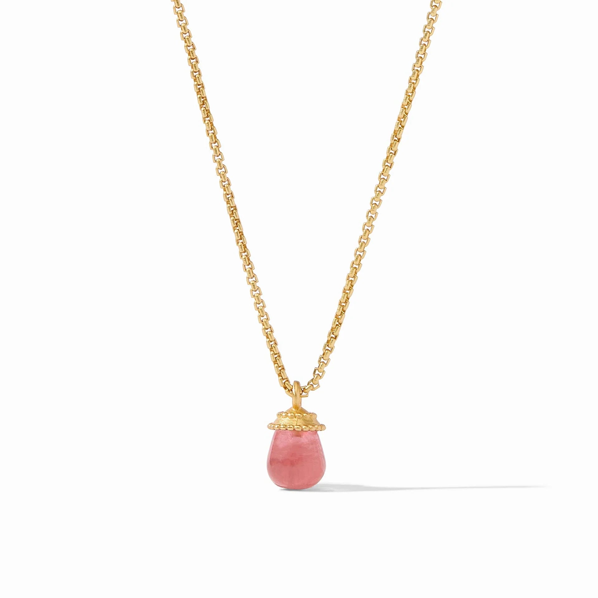 Personalized Crystal Necklaces For Custom Gifts-Julie Vos Noel Solitaire 24K Gold Plated Necklace with Raspberry Stone