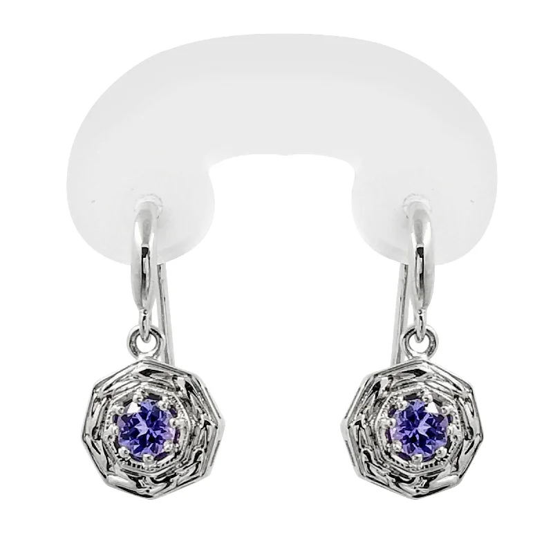 Crystal Earrings For Elegant Style-18 kt White Gold Drop Tanzanite Earrings