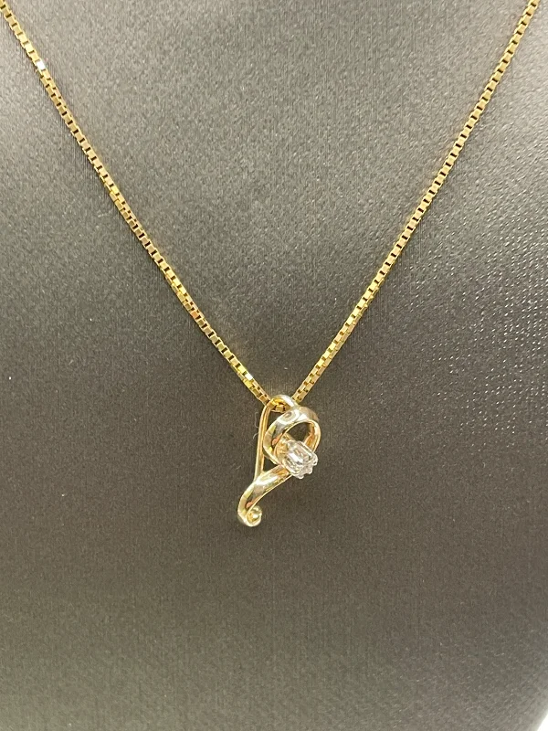 Unique Heart Pendant Necklaces For Gifts-Antique Ladies 14 Karat Yellow Gold Diamond Question Mark Pendant & Chain