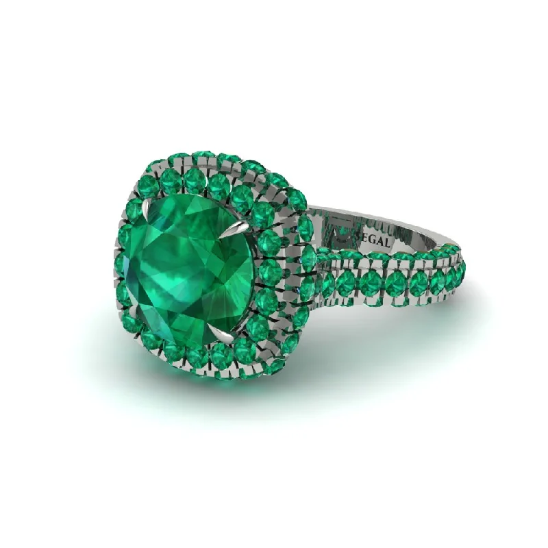 Fashionable Custom Wedding Rings For Brides-Emerald Pave Double Halo Engagement Ring - Eve No. 21