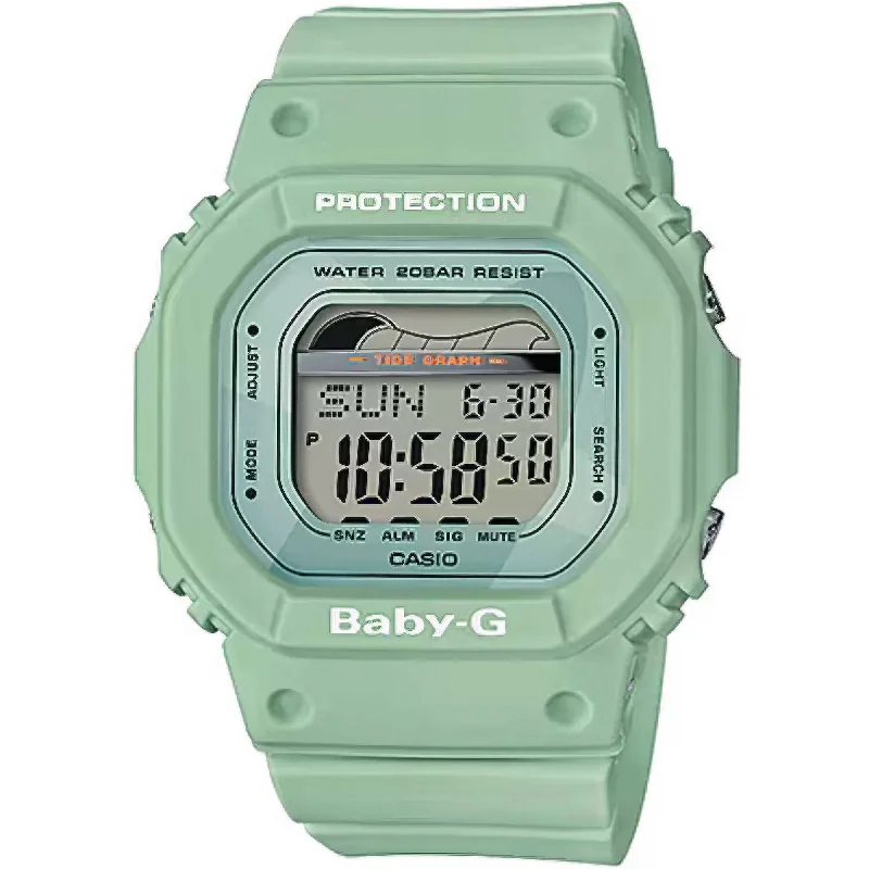 Watches With Metallic Finishes-Casio Women's Watch - Baby-G World Time Green Resin Strap Digital Dial | BLX560-3