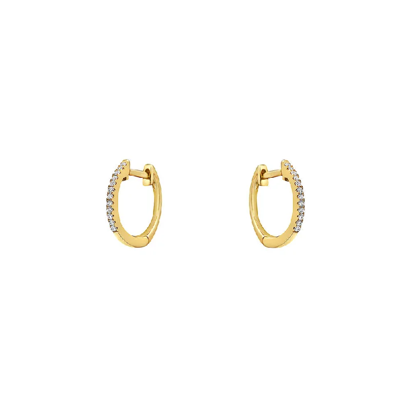 Handmade Earrings For Women-14 Karat Yellow Gold Huggy with White Diamonds