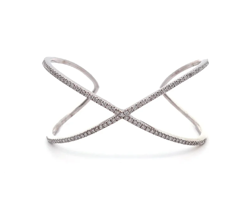 Bracelets With Abstract Art-2.00ctw Diamond X Cuff Bracelet in 14K