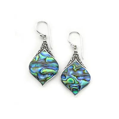 Stylish Resin Earrings For Trendy Looks-Flared Abalone Dangle Earrings, Sterling Silver