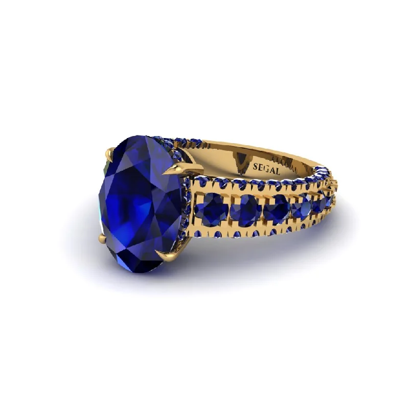 Bold Wedding Rings For Fashionistas-4ct Oval Cut Sapphire Pave Engagement Ring - Selah No. 73