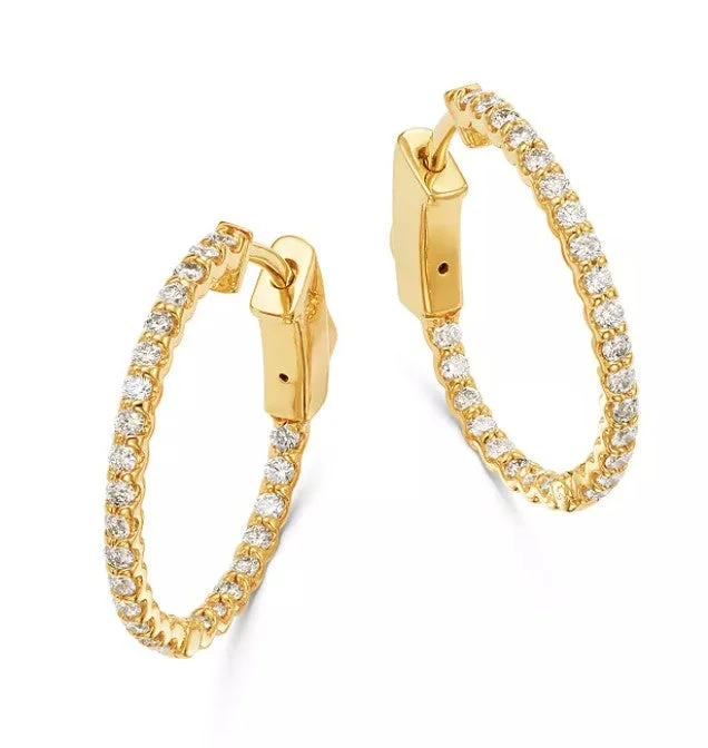 Cute Heart Shaped Earrings For Girlfriends-14K Yellow Gold 1/2ct Inside-Out Diamond Hoop Earrings