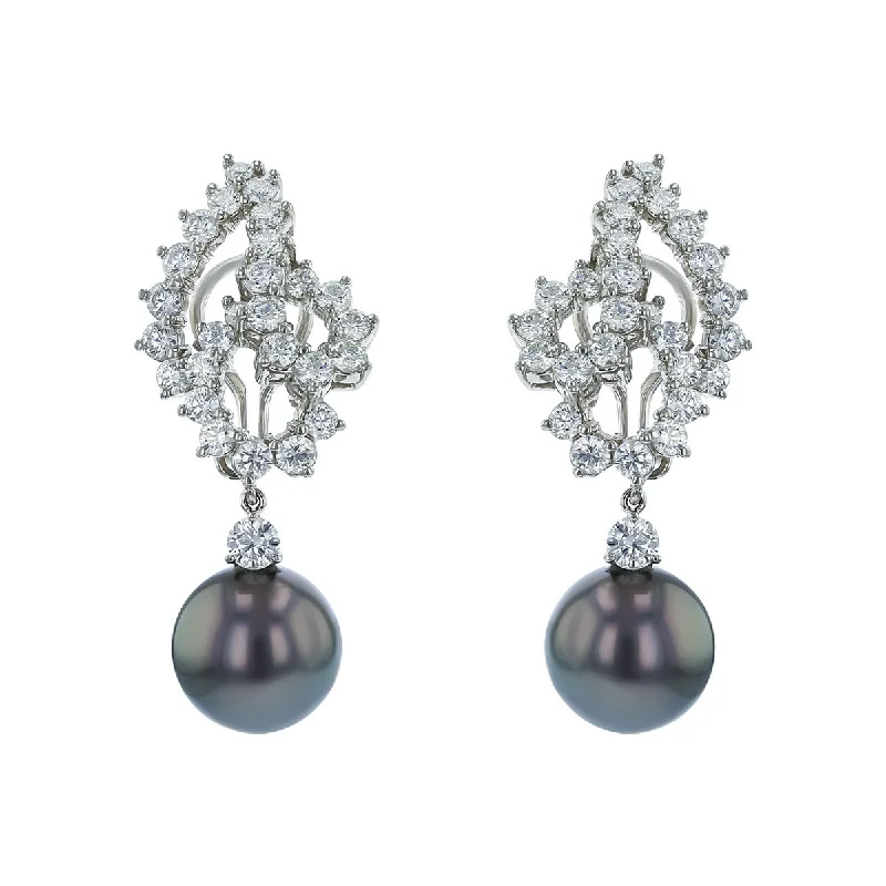 Statement Earrings For Special Events-Diamond Tahitian Pearl Earrings