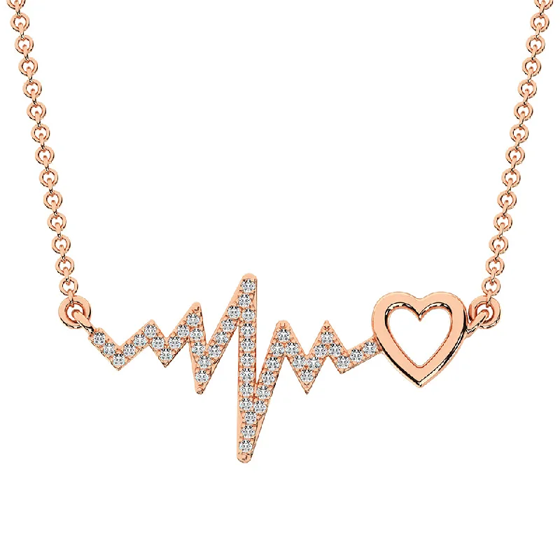 Personalized Silver Necklaces For Custom Gifts-10K Rose Gold 1/6 Ct.Tw. Diamond Heartbeat Necklace