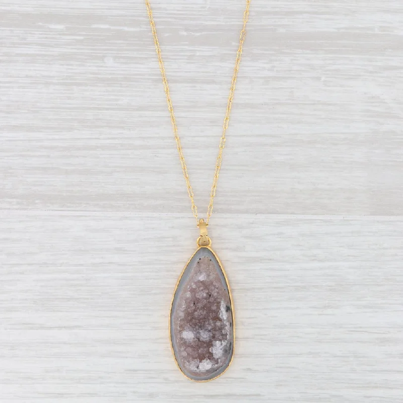 Classic Gold Charm Necklaces For Timeless Jewelry-New Nina Nguyen Agate Druzy Quartz Pendant Necklace Sterling Gold Vermeil