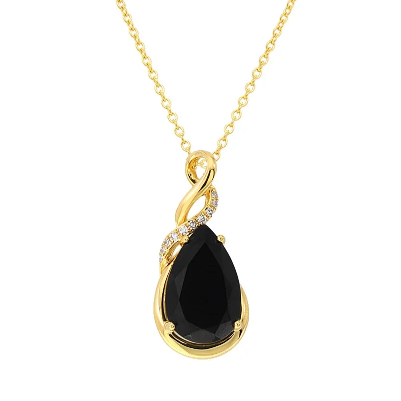 Minimalist Diamond Necklaces For Classic Style-YELLOW GOLD NECKLACE WITH BLACK JADE AND DIAMOND PENDANT, .05 CT TW