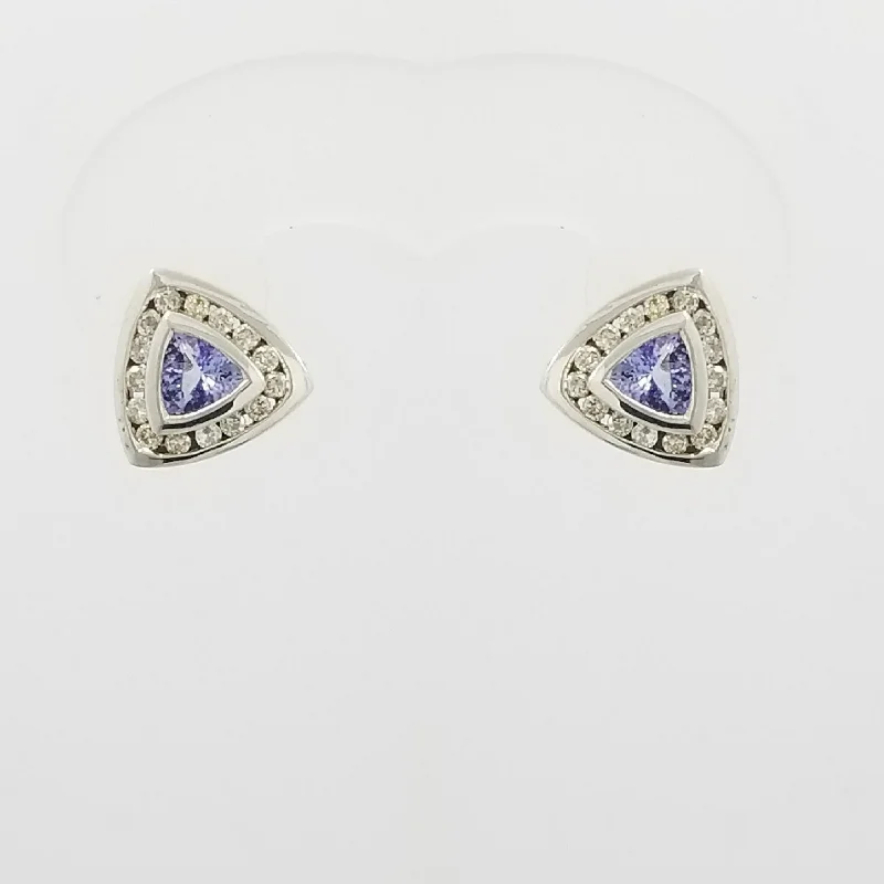 Stylish Resin Earrings For Fashionistas-9 kt White Gold Diamond and Tanzanite Trillion-Shape Earrings