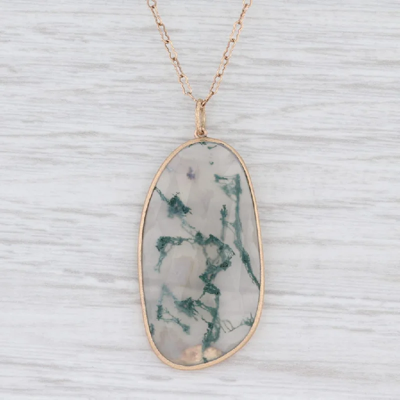 Sparkling Heart Necklaces For Romantic Gifts-New Nina Nguyen Moss Agate Pendant Necklace 14k Gold 34" Long Layer Chain