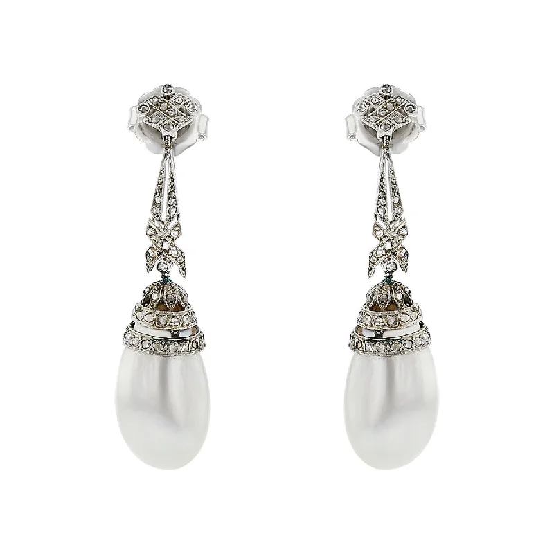 Simple Everyday Earrings For Casual Looks-Edwardian Natural Pearl and Diamond Drop Earrings