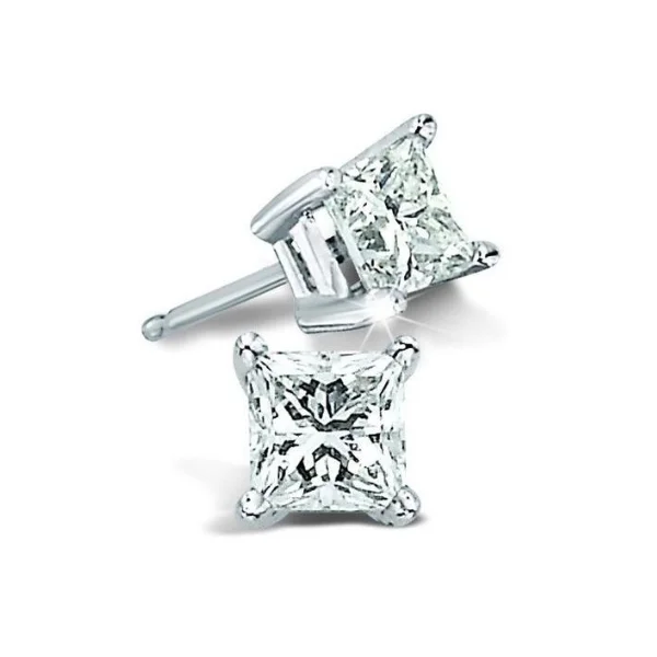 Classic Drop Earrings For Evening Wear-3/4 Ctw Princess Cut Lab Grown Diamond Stud Earrings in 14 Karat White Gold