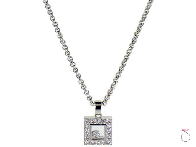 Custom Zodiac Necklaces For Unique Gifts-Chopard Happy Diamonds Icons Necklace 18K Square Halo Pendant