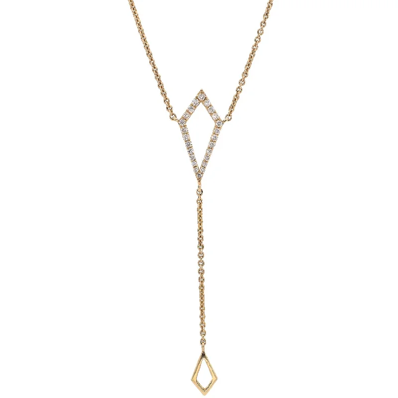 Fashionable Crystal Pendant Necklaces For Chic Looks-14K Yellow Gold Diamond Y Necklace