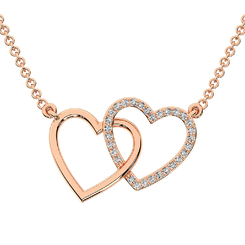 Statement Necklace For Holiday Fashion-10K Rose Gold 1/10 Ct.Tw. Diamond Interlinked Heart Necklace