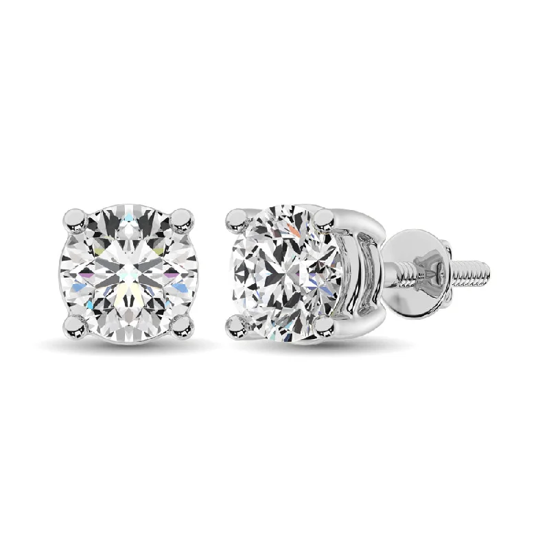 Sterling Silver Earrings For Sensitive Ears-1.00 Ctw Round Lab Grown Diamond Stud Earrings in 14 Karat White Gold