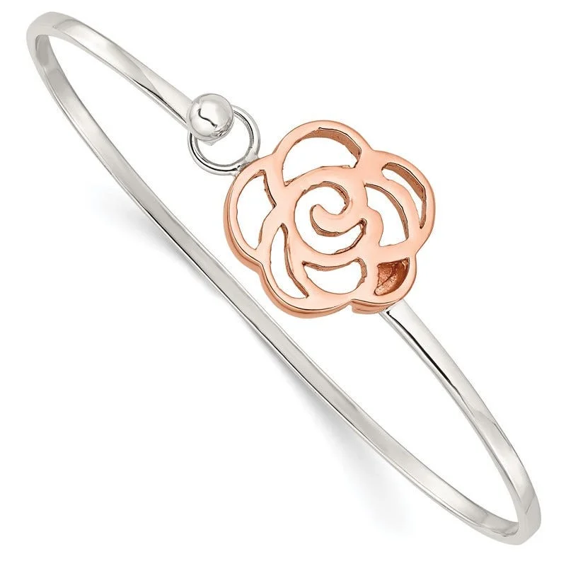 Bangles For Everyday Glam-Sterling Silver Rose-tone Polished Flower Bangle