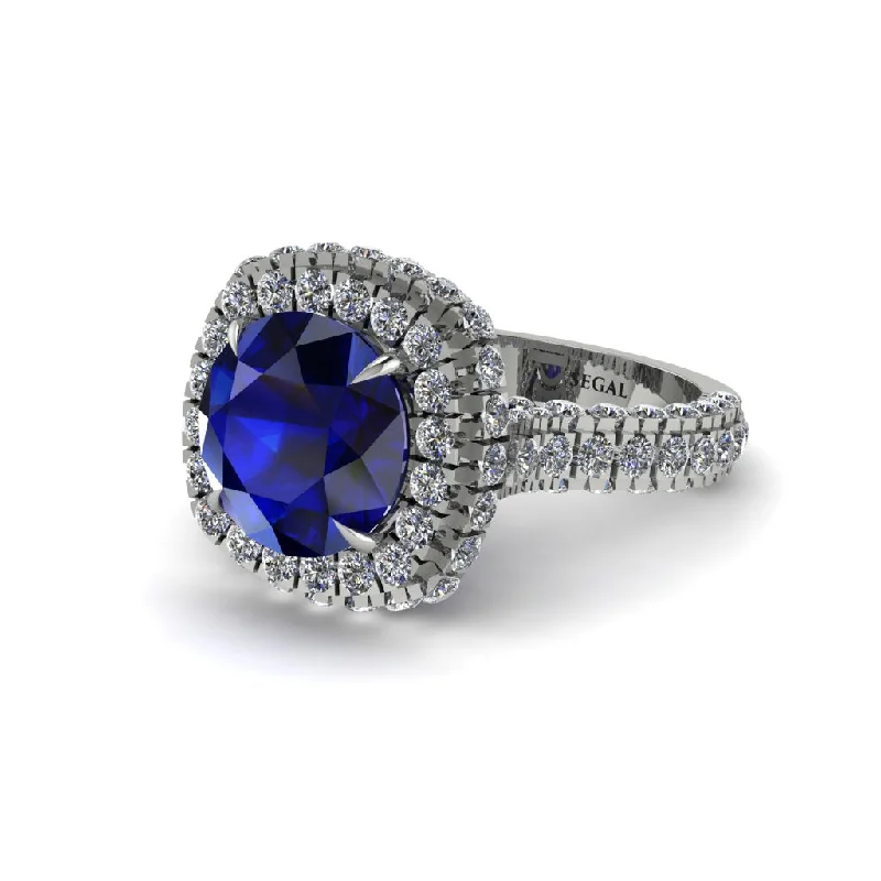 Trendy Gold Wedding Rings For Brides-Sapphire Pave Double Halo Engagement Ring - Eve No. 15