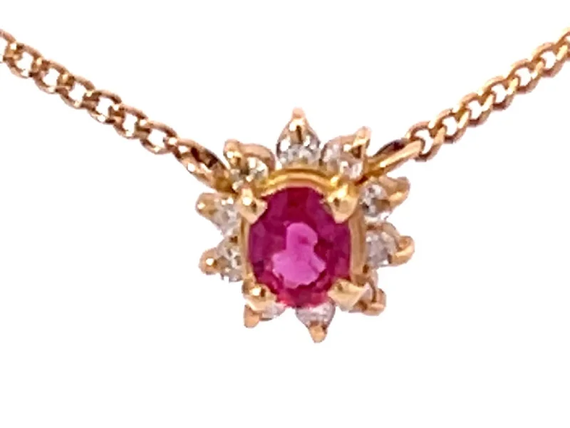 Sparkling Gold Necklaces For Glamorous Fashion-Ruby Diamond Halo Necklace in 18k Yellow Gold