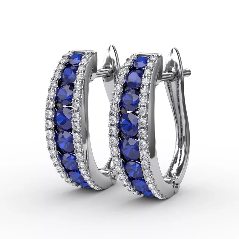 Classic Stud Earrings For Every Day Wear-FANA Channel Set sapphire Fashion Hoops ER1348S