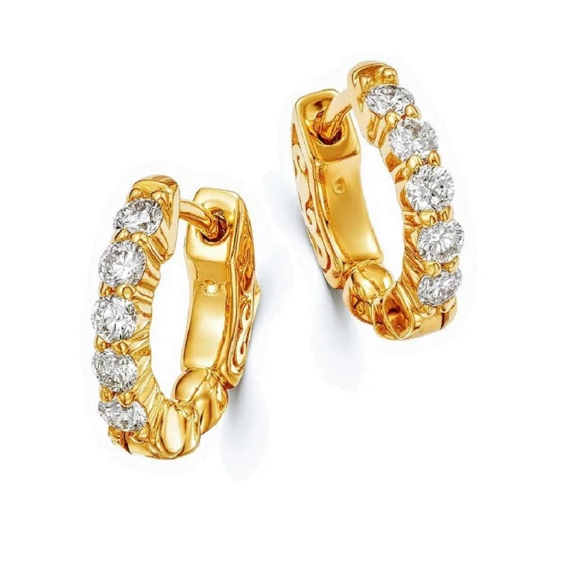 Handcrafted Earrings For One-Of-A-Kind Style-14K Yellow Gold Huggie Hoop Earrings with 1/2ct Diamonds