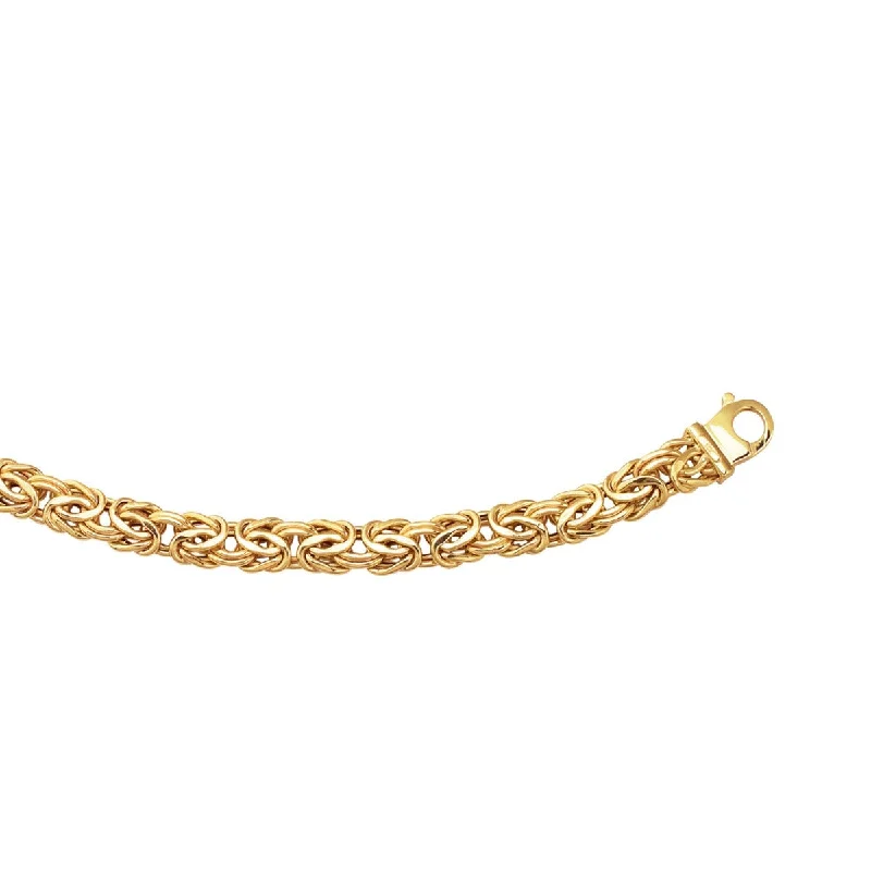 Bracelets In Silver-14kt 8" Yellow Gold Shiny Byzantine Fancy Bracelet with Pear Shape Clasp SLB202-08