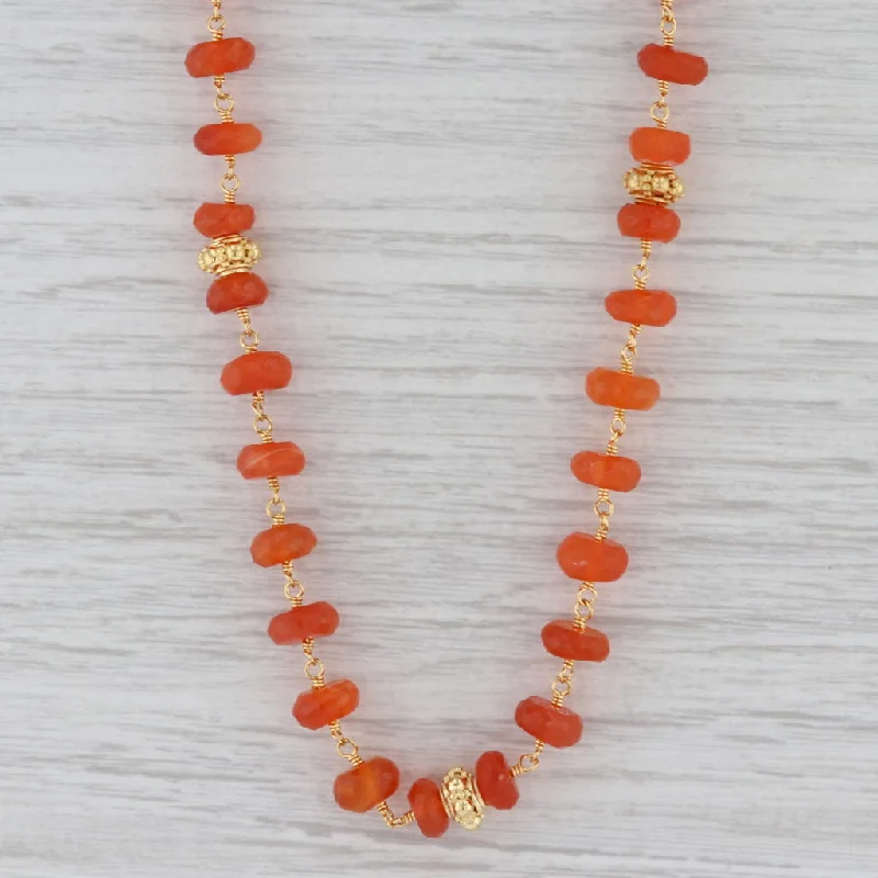 Long Dainty Necklaces For Subtle Elegance-New Nina Nguyen Melody Carnelian Bead Necklace Sterling Gold Vermeil Adjustable