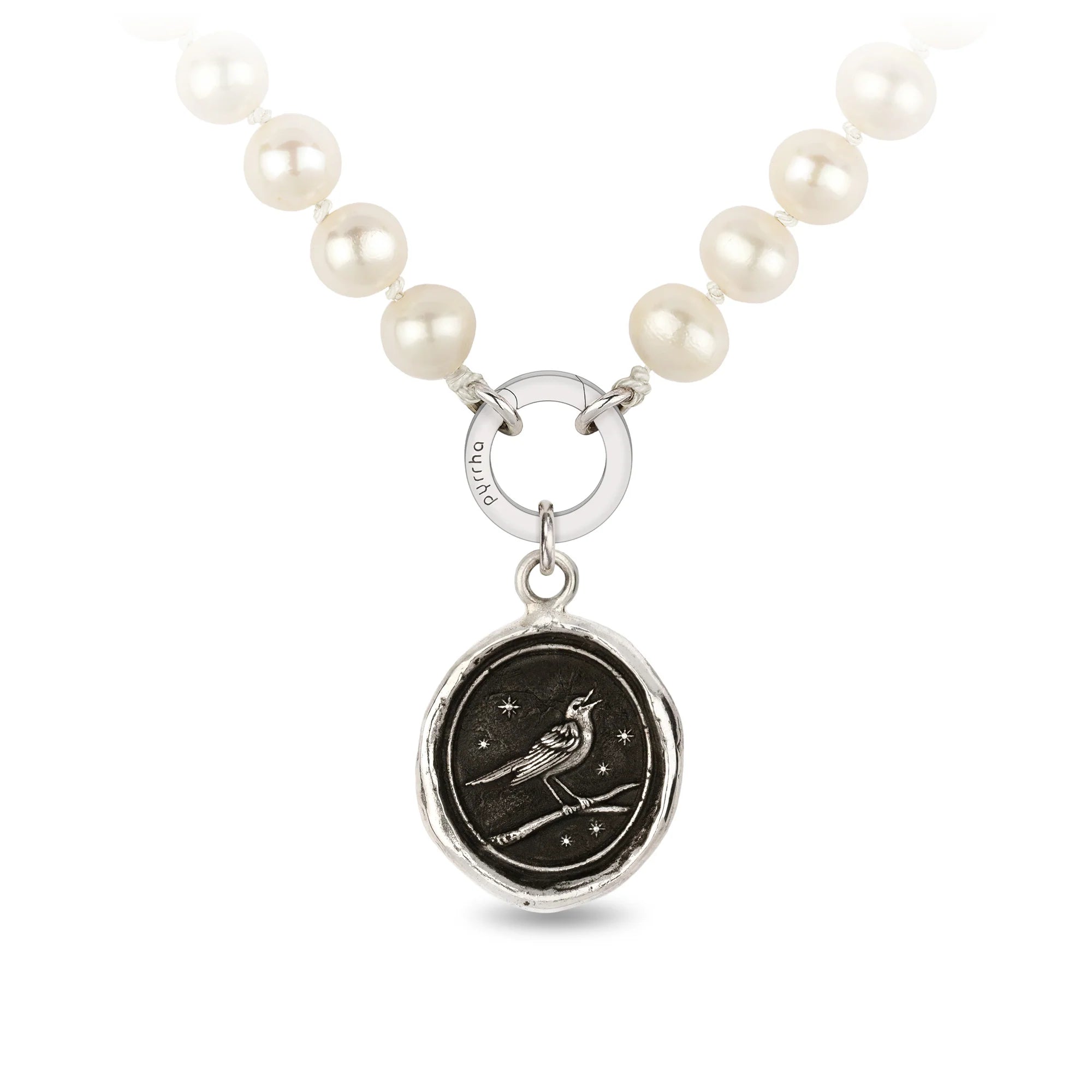 Classic Crystal Necklace For Bridal Jewelry-Pyrrha Sterling Silver "Nightingale" Talisman Pendant Freshwater Pearl 18" Necklace