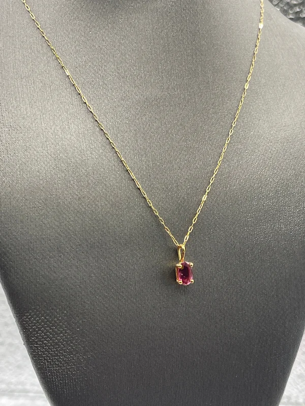 Elegant Layered Necklaces For Special Events-Ladies 14 Karat Solid Yellow Gold Ruby Necklace